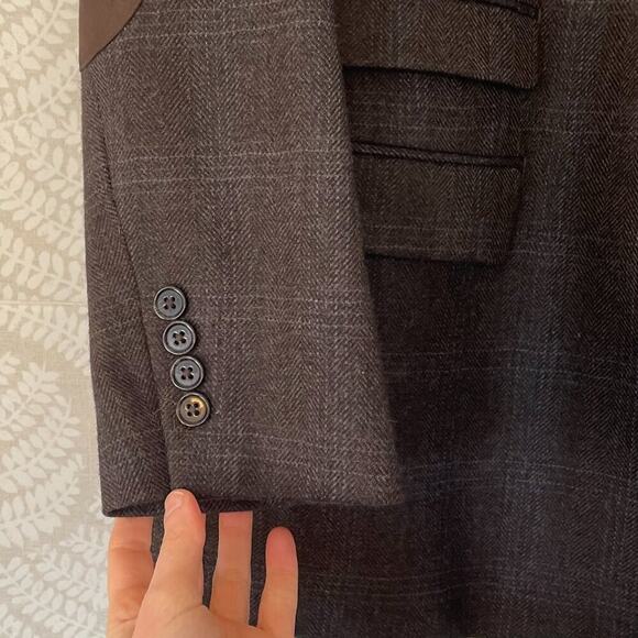 Ralph Lauren Wool Brown Windowpane 2 Button Double Vent Elbow Patch Blazer 42R - Picture 8 of 12